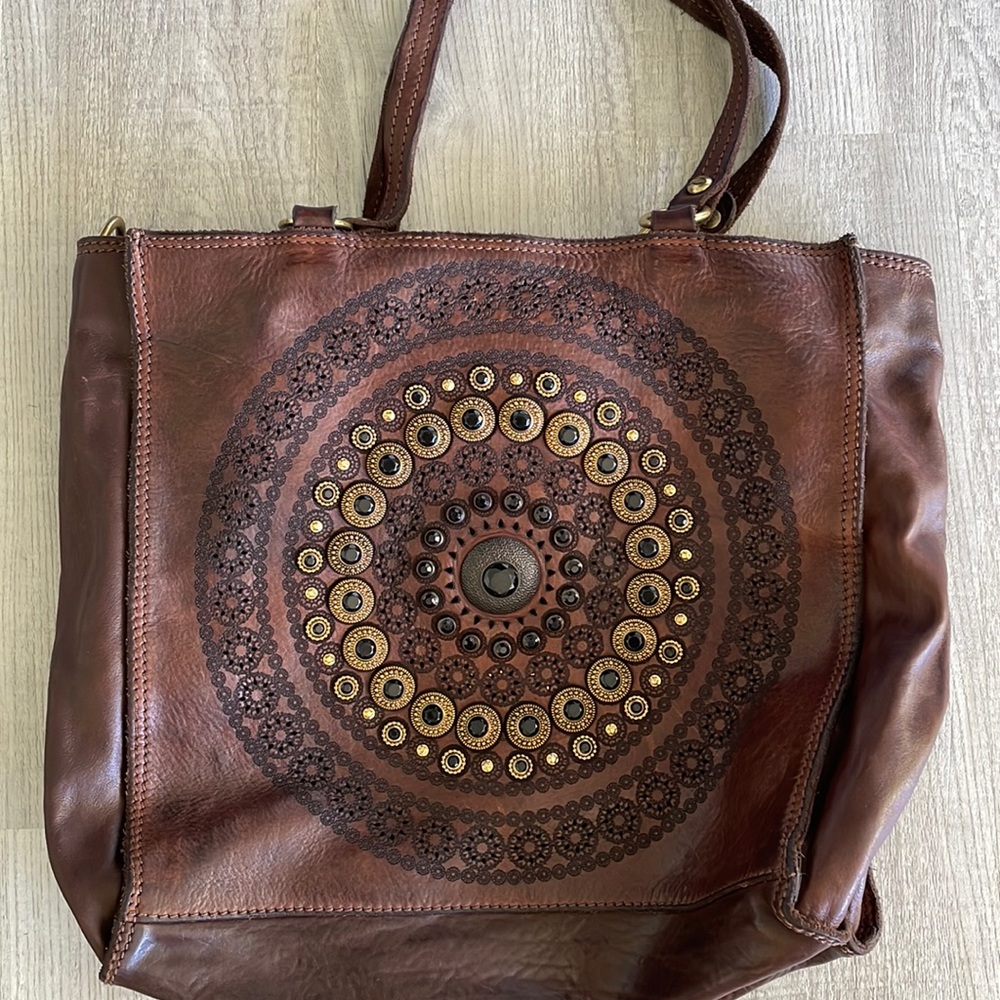 Campomaggi brown leather bag with gold and black studs